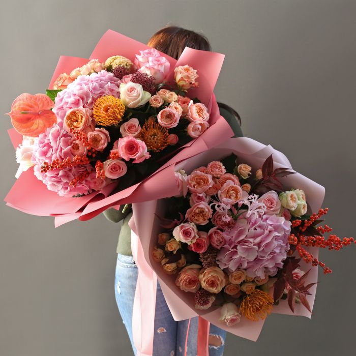 Класический персиково-розовый букет. ― Мята